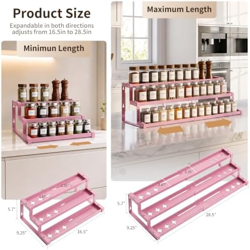 Expandable Spice Rack Organizer for Cabinet, Supports 17.6 lbs Per Tier