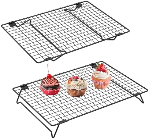 2 Pack Cooling Racks for Cooking and Baking, 13.4 x 9.4 Inch 2-Tier Stackable Cookie Cooling Rack Tall Baking Racks, Carbon Steel Roasting Wire Rack for Baking, Grilling Making Jerky (Black)