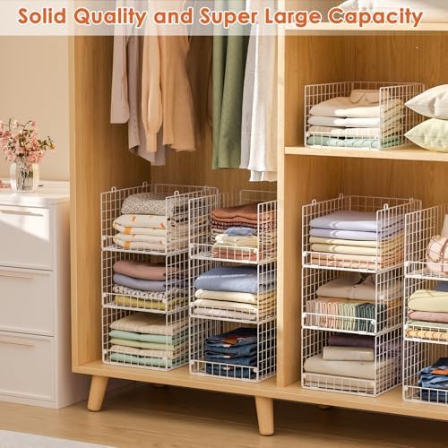 5-Tier Stackable Closet Storage Shelves, Closet Organizers and Storage Basket, Foldable & Stackable Closet Organizers for Closet System, Space-Saving Closet Shelf for Home ,White(Patent No. 30022416)