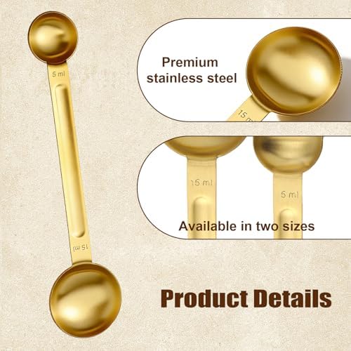 Double Sided Measuring Spoons, Stainless Steel Gold Coffee Teaspoon