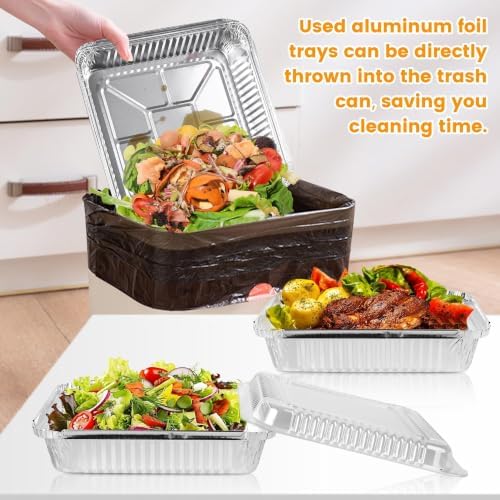 40 Pack 8x8 Inch Aluminum Pans with Clear Plastic Lids - Square Baking Cake Pans - Foil Pans with Lids - Disposable Food Containers Great for Cooking, Heating, Storing, Prepping Food