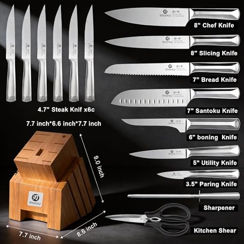 imarku 16PCS High Carbon Stainless Steel Kitchen Knife Set with Wood Block