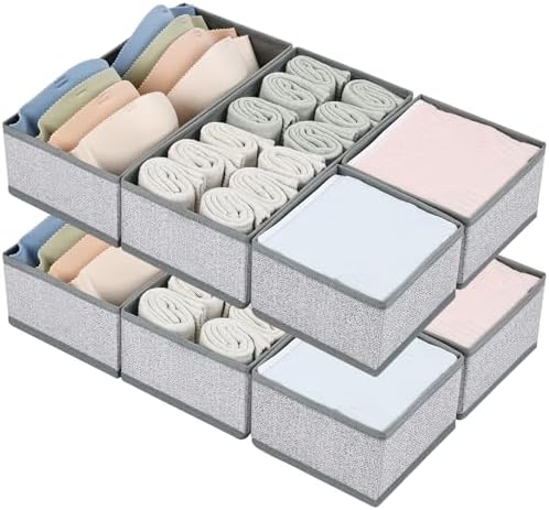 DIMJ Drawer Organizer Clothes Set of 8, Foldable Closet Drawer Bins, Underwear Drawer Organizer, Fabric Drawer Dividers for Baby Clothes, Socks, Belt, Tie (Blended)
