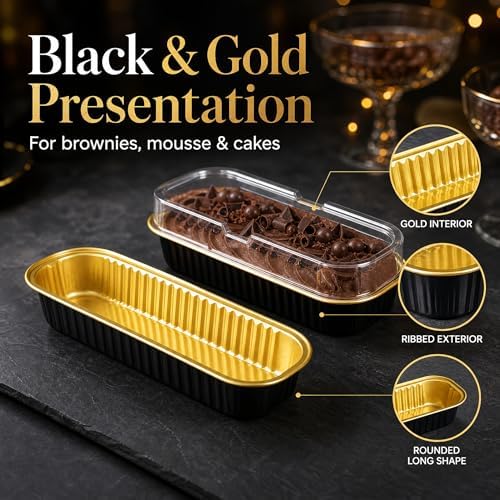 50 Pack Black Gold 6.8oz Mini Cake Pans with Lids