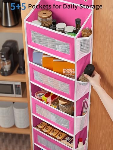 JARLINK Over the Door Organizer for Bedroom, Bathroom, 5 Shelf Rose Pink
