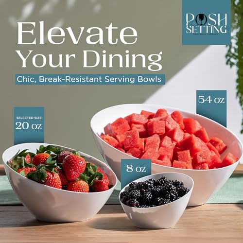 Posh Setting - White Plastic Serving Bowls for Party Angled Bowls Disposable Chip Bowls Candy Bowls for Party Table Salad and Fruit Bowls for Wedding Serving Bowls-White, 20 OZ, 10 Pack