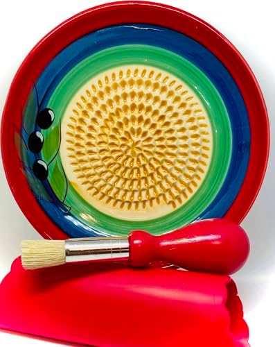 BonCera, Premium Ceramic Garlic Grater Plate Set - Multicolor Olive