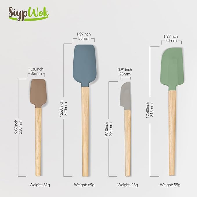 Black Silicone Spatula Set, Food Grade Rubber Spatula-4 Piece Nonstick Rubber Spatulas, Spoonula, Jar Scraper for Cooking, Baking, Mixing, Frosting