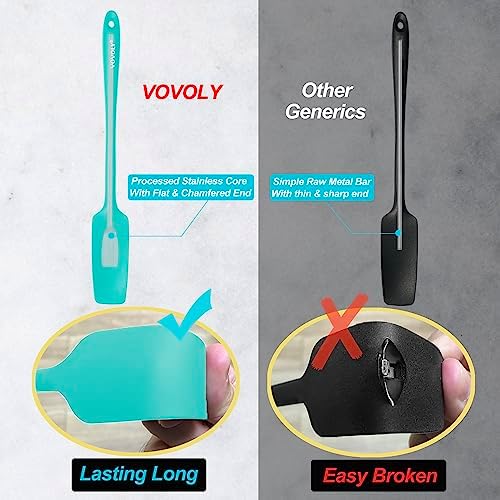 2-Pack Vovoly Silicone Jar Spatula, Long Handle Jar Spatulas, High Heat Resistant Small Rubber Spatula, Seamless Design, Stainless Steel Core, BPA Free, Teal