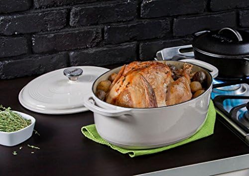 Lodge Enameled Cast Iron Oval Dutch Oven with Lid, 7 Quart, Oyster White