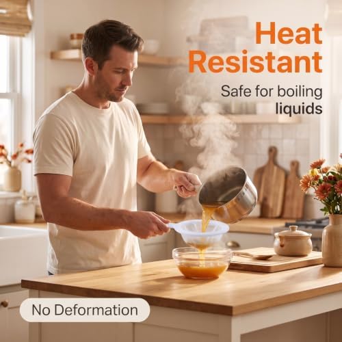 400 Mesh Ultra Fine Nylon Kitchen Strainer with Handle,Food Grade PP & Nylon Fine Mesh Sieve,Heat Resistant Dishwasher Safe Filter for Soy Milk, Juice,Coffee,Yogurt,Honey,Baking & Cooking