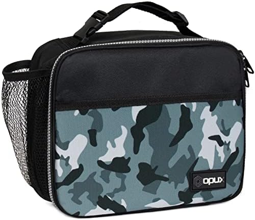 opux Insulated Lunch Bag for Kids, Reusable Lunch Box for School,Camo Green
