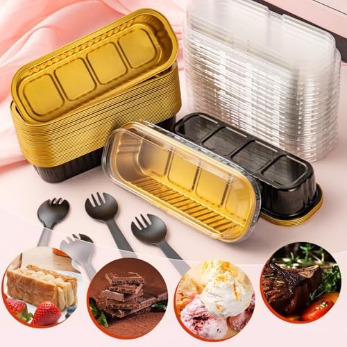 120Pcs Aluminum Min Foil Bakingi Loaf Pans with Lids and Spoons