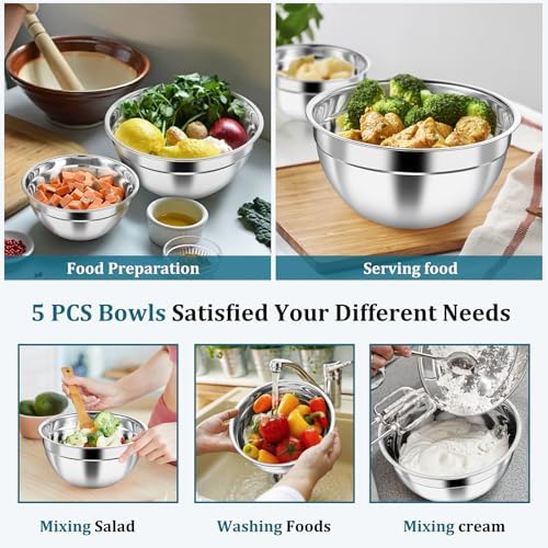 P&P CHEF Metal Mixing Bowls with Lids Set, Visible Airtight Lids & Blue