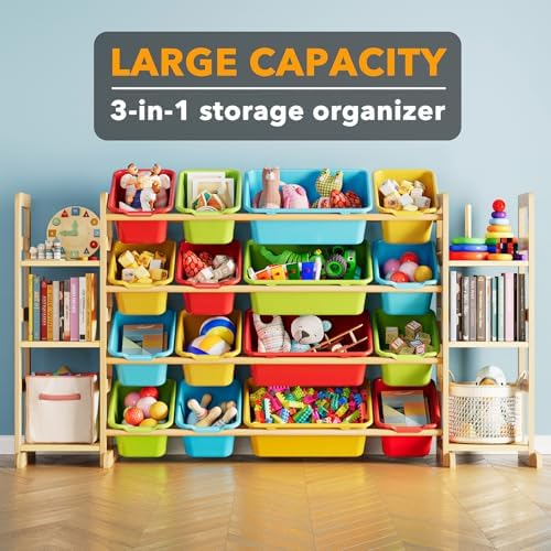 SpaceAid Toy Storage Organizer with 6 Shelves and 16 Bins, Toy Organizers Storage Bookshelf, Kids Bin Shelf Toys Box Bookcase for Bedroom Playroom Organization Room Decor, Multi-Colored