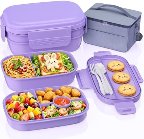 Adults 3-Tier Stackable Leak-Proof Bento Lunch Box Set with Lunch Bag
