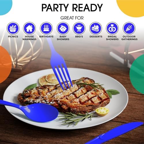 Party Solids Dark Blue Plastic Silverware 150 Pcs Dark Blue Cutlery Set