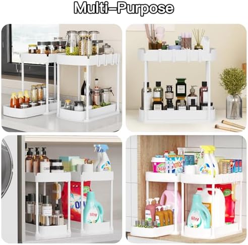 2 Packs Under Sink Pull-Out Storage Organizers, 14.8 Inches, White