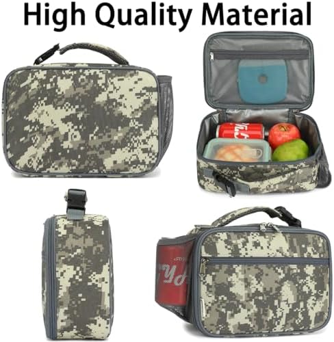 GYEUKHAM Insulated Lunch Box for School, Thermal Reusable Durable Freezable Lunch Bags for Kids Boys Girls Men Women - Small Soft Cooler Portable Lunch Tote Kit for Work Picnic Travel,Grey Camo