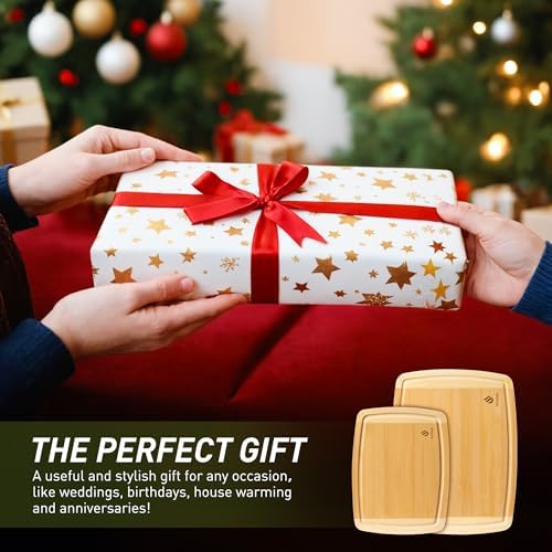 Bamboo Cutting Board Set Non Slip Feet Over Sink Brides Her Wedding Day Bridal Shower Engaged Engagement Hostess Couple Newly Wed House Christmas Married Future Mrs fiancee Unique Cool Gifts