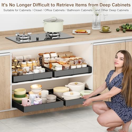 Fokyfok Pull out Cabinet Organizer,11"-16"W,17"-24"D,Expandable,Adhesive
