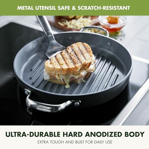 GreenPan Valencia Pro Hard Anodized Healthy Ceramic Nonstick 11" Grill Pan, PFAS-Free, Induction, Dishwasher Safe, Oven Safe, Gray (Pack of 4)