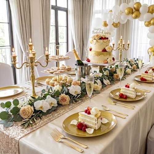 WDF 6PCS Gold Serving Platters - 10"x12" Gold Serving Trays - Heavy Duty Oval Plastic Platters for Parties/Birthday/Weddings/Catering/BBQ