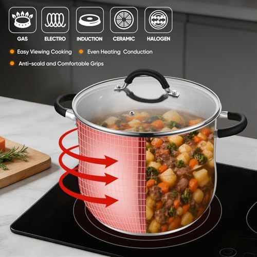 P&P CHEF 10 Quart Stainless Steel Stock Pot, Cooking Pot with Visible Lid