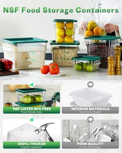 12QT 6PCS NSF Commercial Clear Food Storage Containers with Lids(GREEN)