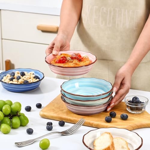 Selamica Ceramic Mini Pie Pans, 6 Inch Pie Dish for Baking, Small Pie Plate with Fluted Edge for Dessert Apple Pie, Oven Safe, Set of 6, Gradient Color