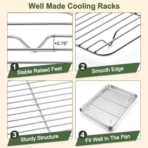 TeamFar Baking Sheet with Rack Set, 3 Pans + 3 Racks, 16/12.5/10.5 Inch