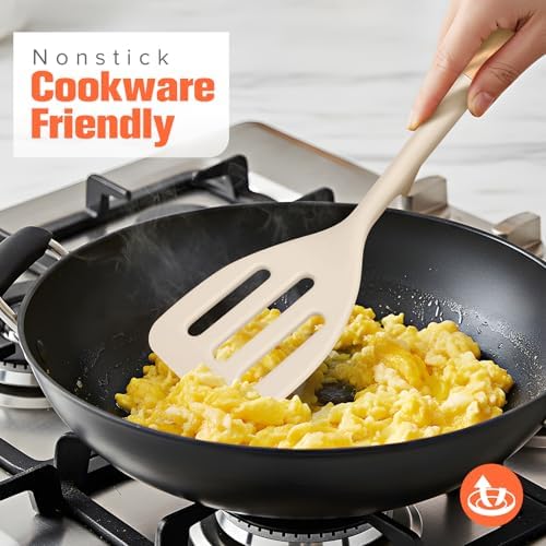 Extra Large Silicone Spatula Turner Set with Wooden Handle