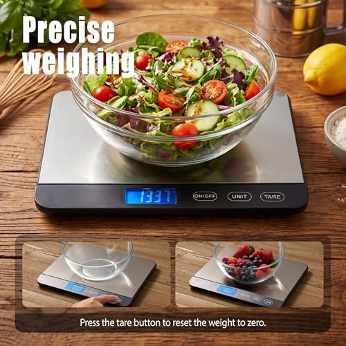 Food Scale 44lb/20kg, Extra-Large Platform Digital Kitchen Scale, 1g/0.1oz High Precision, Stainless Steel/Tempered Glass, Weight Grams and oz for Cooking Baking Meal Prep, 2 Batteries Included