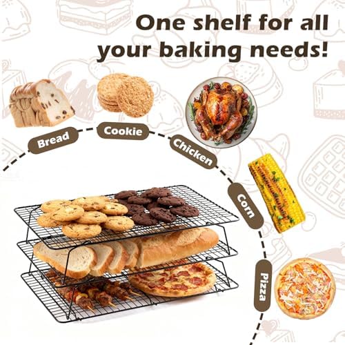 Pleafind 3 PCS Stackable Cooling Rack -16 x 10 Inch Wire Rack, Heavy Duty Stainless Steel Baking Racks, Cooling Racks for Cooking and Baking Cookie Pizza Cake, Oven and Dishwasher Safe