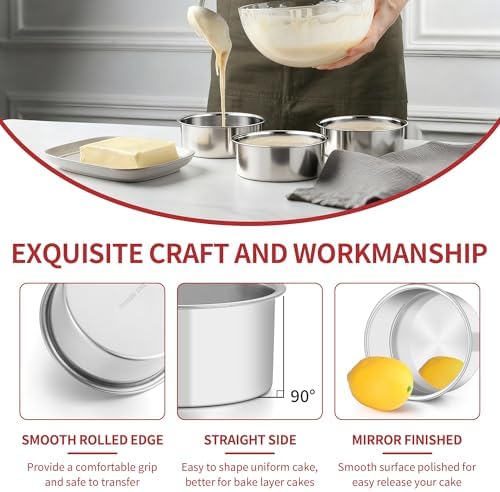 TeamFar 5 Inch Cake Pan Set of 6, Stainless Steel Small Layer Cake Pans Tin