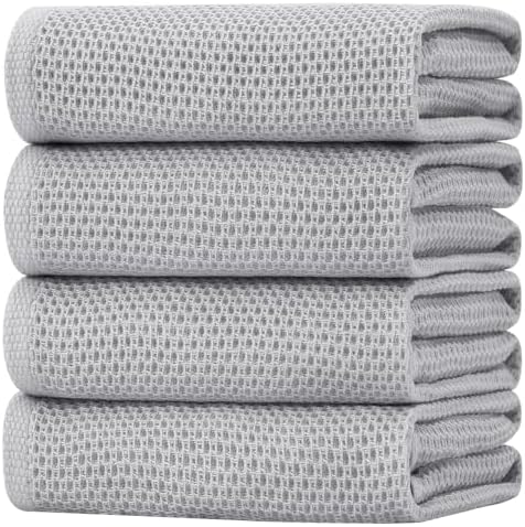 Homaxy 100% Cotton Oversized Waffle Weave Kitchen Towels 4-Pack, Light Gray