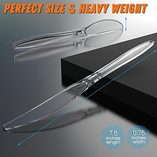 Dipoo 7.5" Clear Plastic Knives Heavy Duty, 84 Count