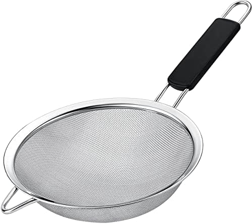 Fine Mesh Strainer with thermo plastic rubber handle - Sieve Fine Mesh Stainless Steel - Ideal to Sift Flour, Icing Sugar, Fruits and Vegetables (6.3 Inches)