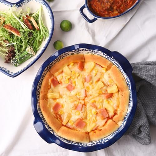 Round Baking Pan,Christmas Pie Pizza Pan, Ceramic Glaze Baking Dish for Cooking, Cake Dinner, Banquet and Daily Use