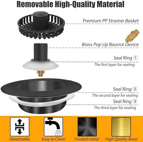 Anlige Kitchen Sink Drain Strainer, 3 in 1 Pop Up Kitchen Sink Stopper