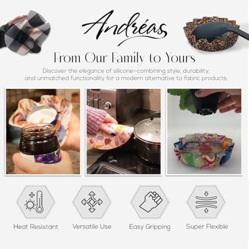 Andreas Silicone Jar Opener, Hydrangea – 6.25" Non-Slip Lid Gripper & Garlic Peeler, Dishwasher Safe, Multi-Use, Durable Silicone & Fabric, Made in the USA, JO-337