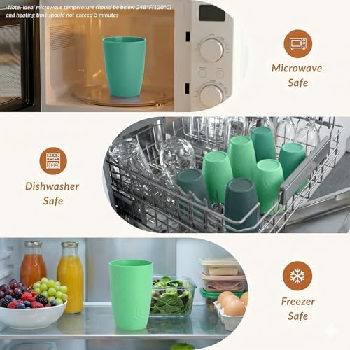 Homienly Cups for Drinking 12oz Daily Use Cups Dishwasher Safe Plastic Cups Alternative Stackable and Lightweight Reusable cups for Family Use-Forest Series