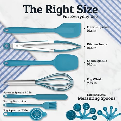 Priority Chef Stainless Steel Mixing Bowls with Lids Set - Premium 30Pcs with 6pc Metal Bowl Set for Kitchen, 3 Graters, Airtight Lids, Non-Slip Bases & Silicone Utensils, Turquoise
