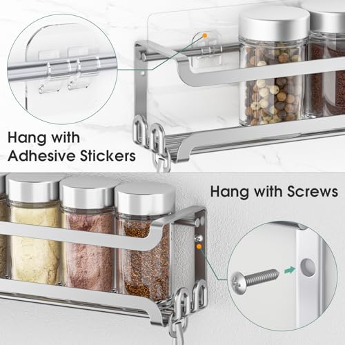 LUCYCAZ 4 Pack Wall Mounted Spice Rack for Kitchen Cabinet,RV,Camper,Sliver