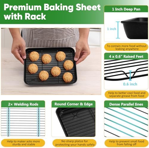 P&P CHEF Nonstick Baking Oven Pan with Rack for Cookie, 10.4 x 8 Inch