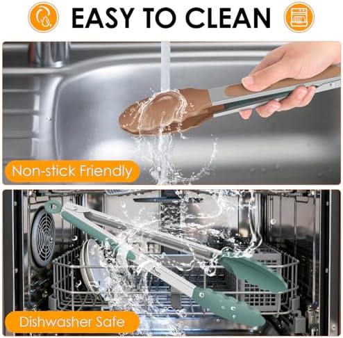 HOTEC Premium Stainless Steel Locking Kitchen Tongs with Silicon Tips, Set of 3-7", 9" and 12" (Neutral Color)