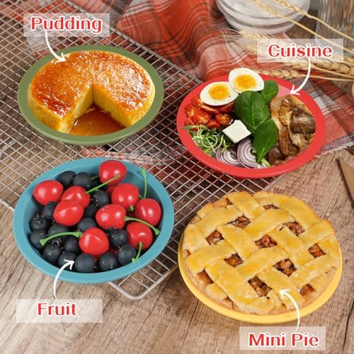 Webake 5 Inch Silicone Mini Pie Pans for Baking, Non-stick Small Tart Pan Quiche Baking Dish, BPA-Free Set of 4