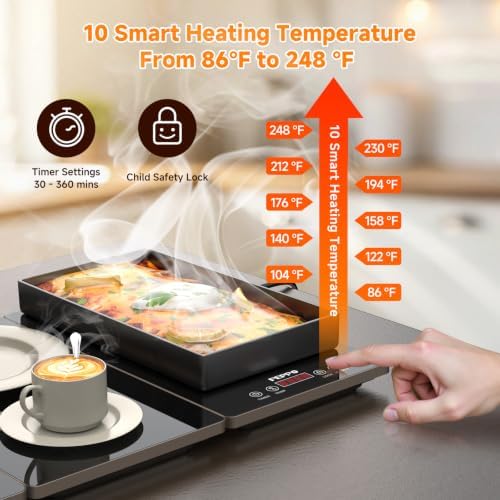 FEPPO Electric Warming Tray, 4-in-1 Food Warmers for Parties Buffet with 10 Temp Settings and Timer, 33"x15" Glass Surface Warming Mat for Food, Modular Buffet Hot Plates for Catering and Gatherings