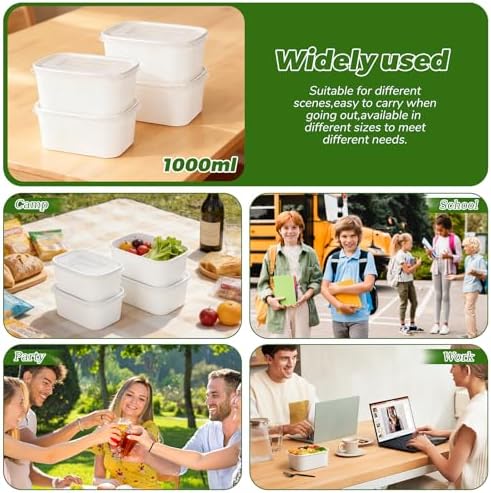 DI QIU REN 50-Pack 35oz Disposable Meal Prep Containers with Lids & Forks, Kraft Paper Bowls To Go Take Out Food Containers with Lids, Microwave & Freezer Safe (White Kraft Paper, 35oz 50 Count)