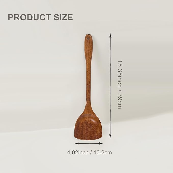 Wooden Cooking Spatula 15.35 Inch Long Handle Flat Turner Handmade Kitchen Utensil for Stir Fry Hot Pot Serving Food Tool